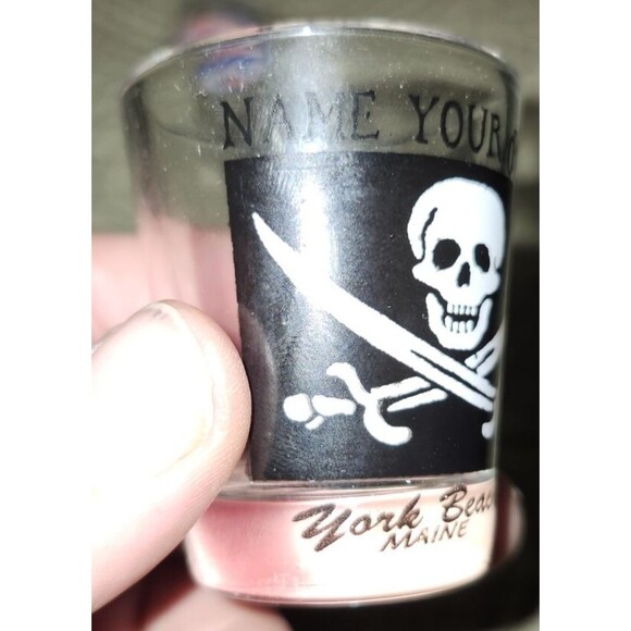 York Beach Maine Pirate Shot Glass Name Your Poison Skull Crossbones 2oz - Picture 2 of 5